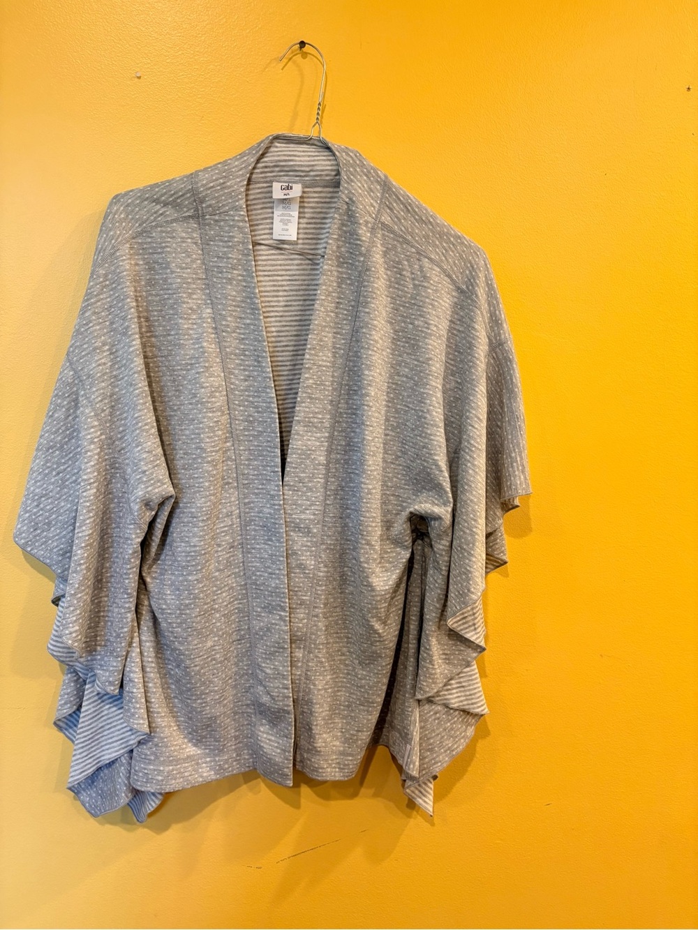 Cabi Light Gray Open Front Ruffle Sleeve cape